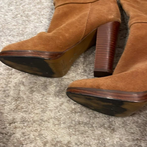 Cognac brown suede 70s-style couture knee-high boots, size 7 - Picture 5 of 6